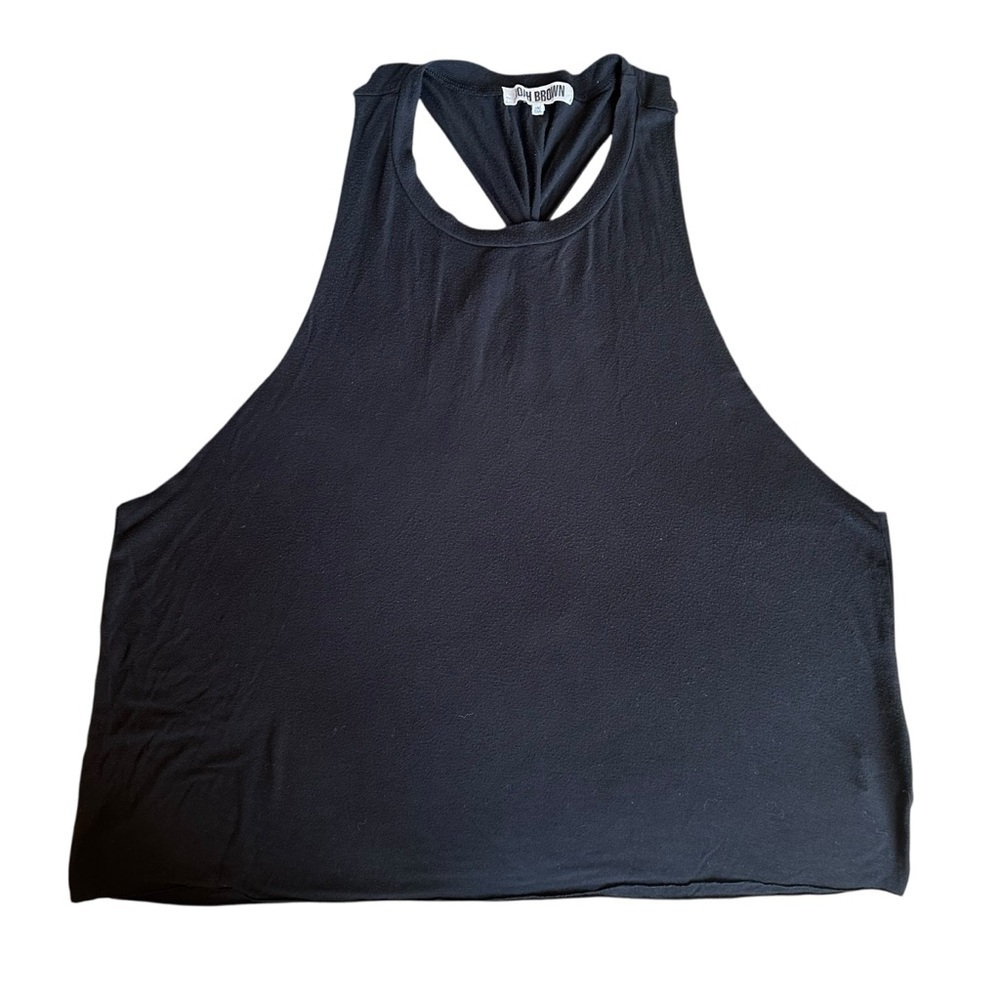Joah Brown Twisted Back Crop Top Black Muscle Tee Modal Stretch One Size